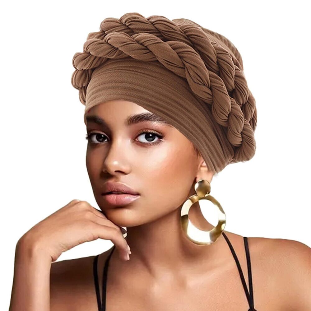 9432 Turban Cap Head Wraps African Hair Wrap Hat with Braided Twist Design